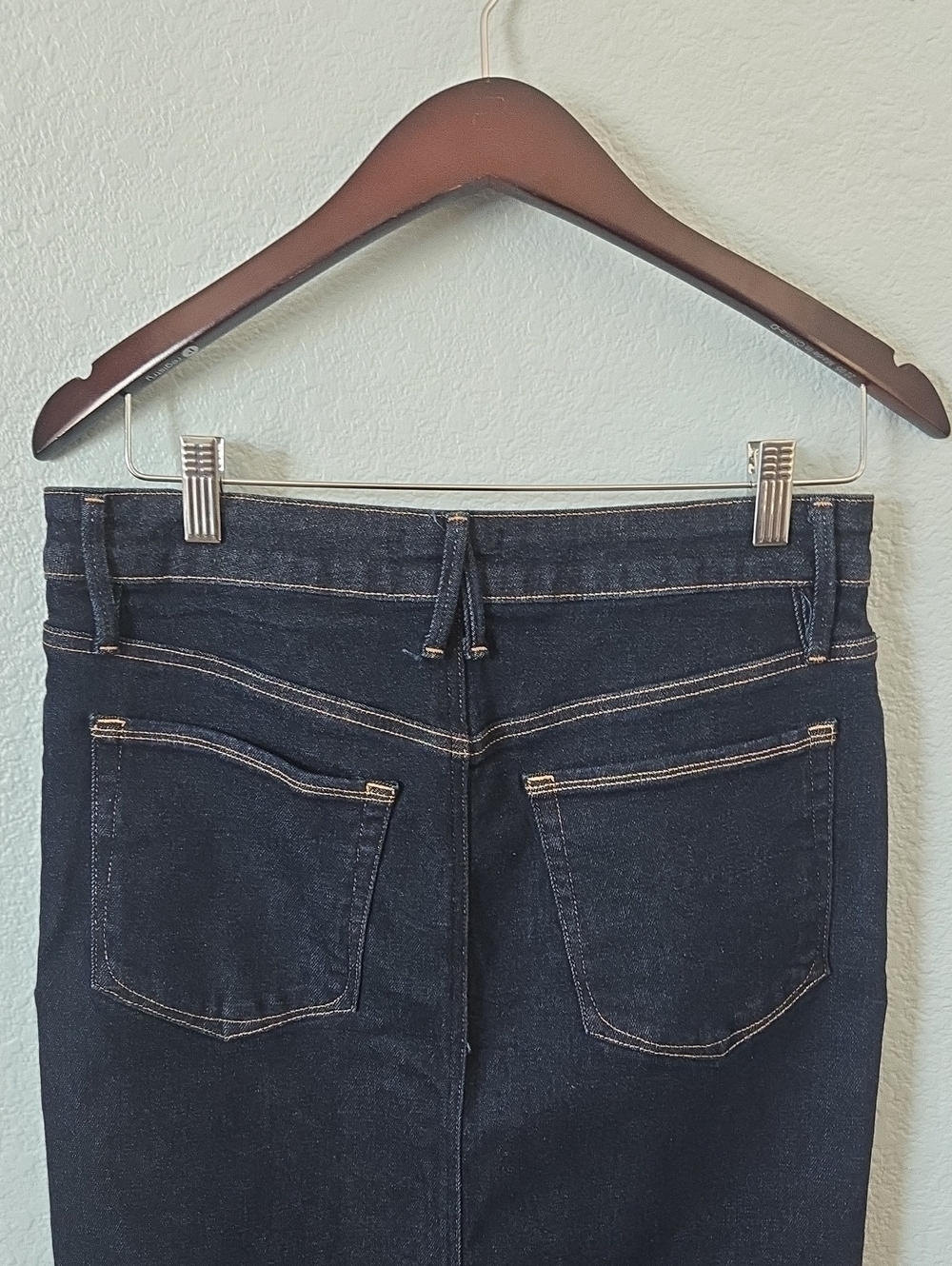 GOOD AMERICAN Slit Front Midi Jean Skirt Dark Blue Indigo 5 Pocket Sz 12 / 31 - Picture 8 of 11